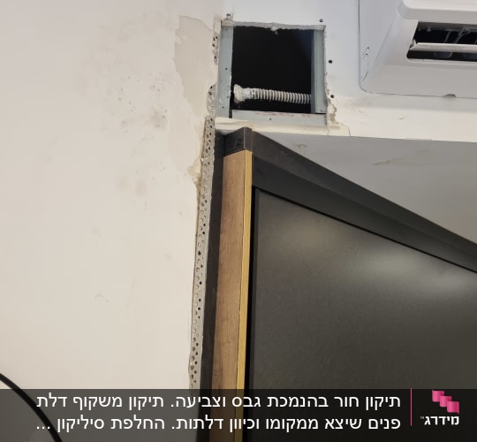 תיקון קיר עם חור ותעלת כבלים